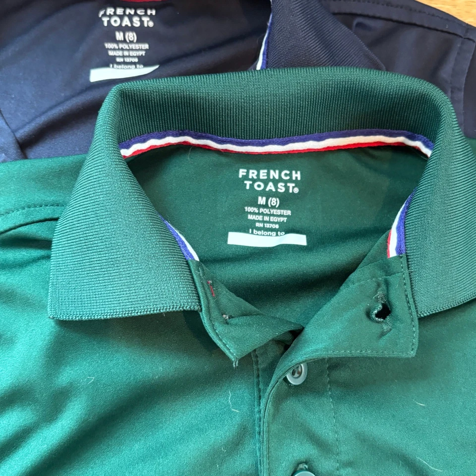 Lote de 2 camisas polo French Toast para niños talla M (8) uniforme escolar verde marino Foto 4 de 4