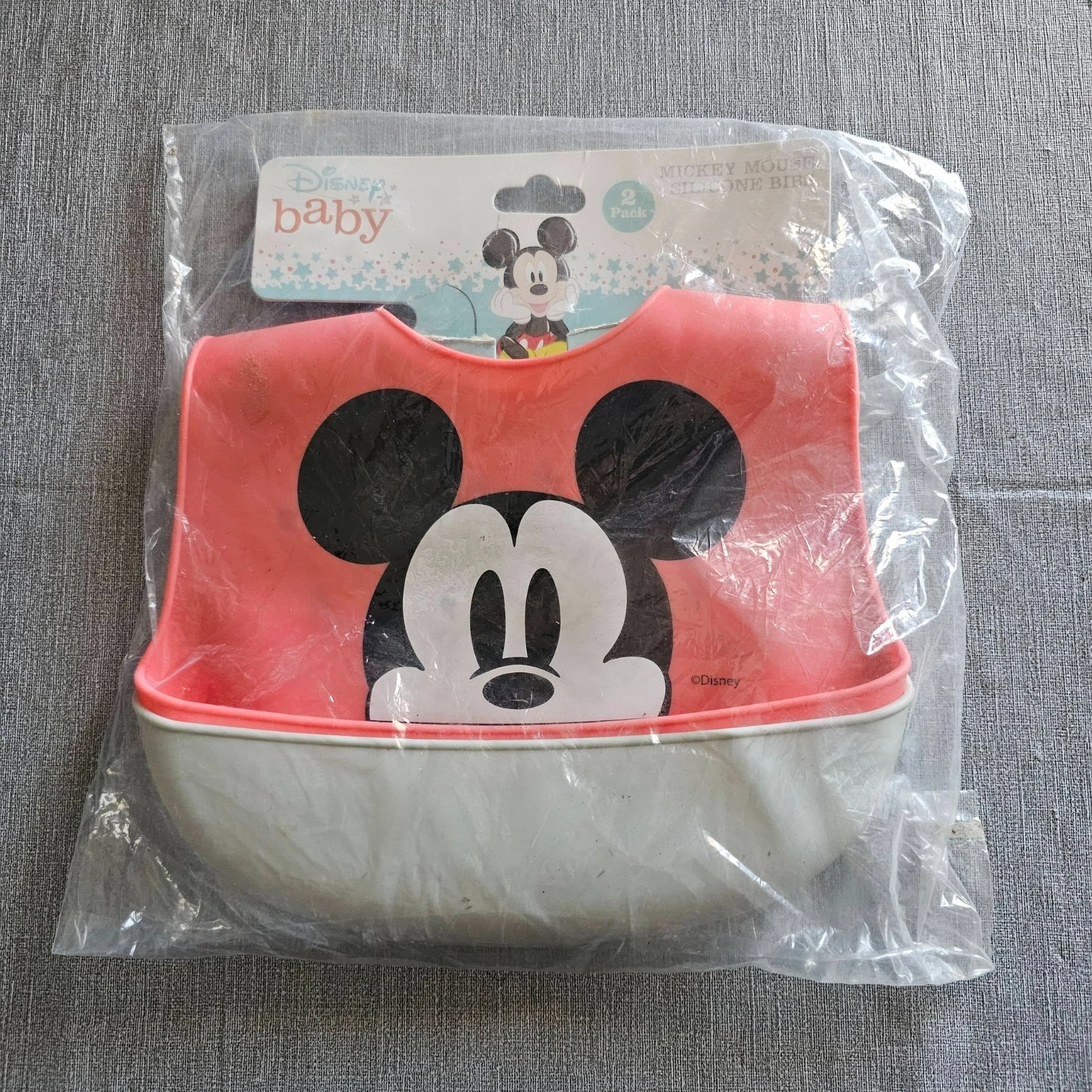 Disney Baby Mickey Mouse 2-Pack Silicone bib Set With Crumb Catcher Red Grey