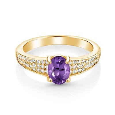 18K Yellow Gold Plated Silver Amethyst Engagement Ring For Women (1.63 Cttw, 