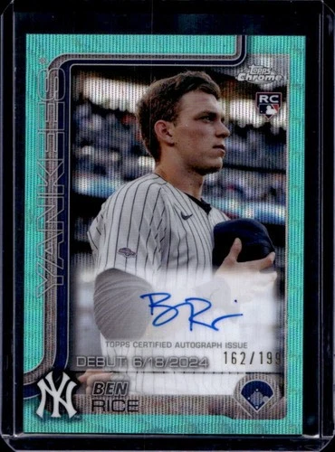 2025 Topps Chrome Update Ben Rice Rookie Debut Auto RC Aqua Wave Refractor #/199