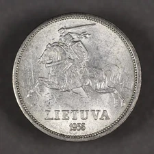 1936 Lithuania Silver 5 Litai