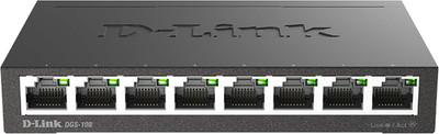 DGS-108 8-Port Gigabit Ethernet Switch, Fanless, Compact, Energy Efficient