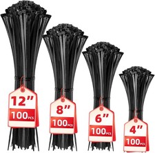 Zip Ties Assorted Sizes 4  6  8  12   200/400 Pack Black Cable Ties UV Resistant