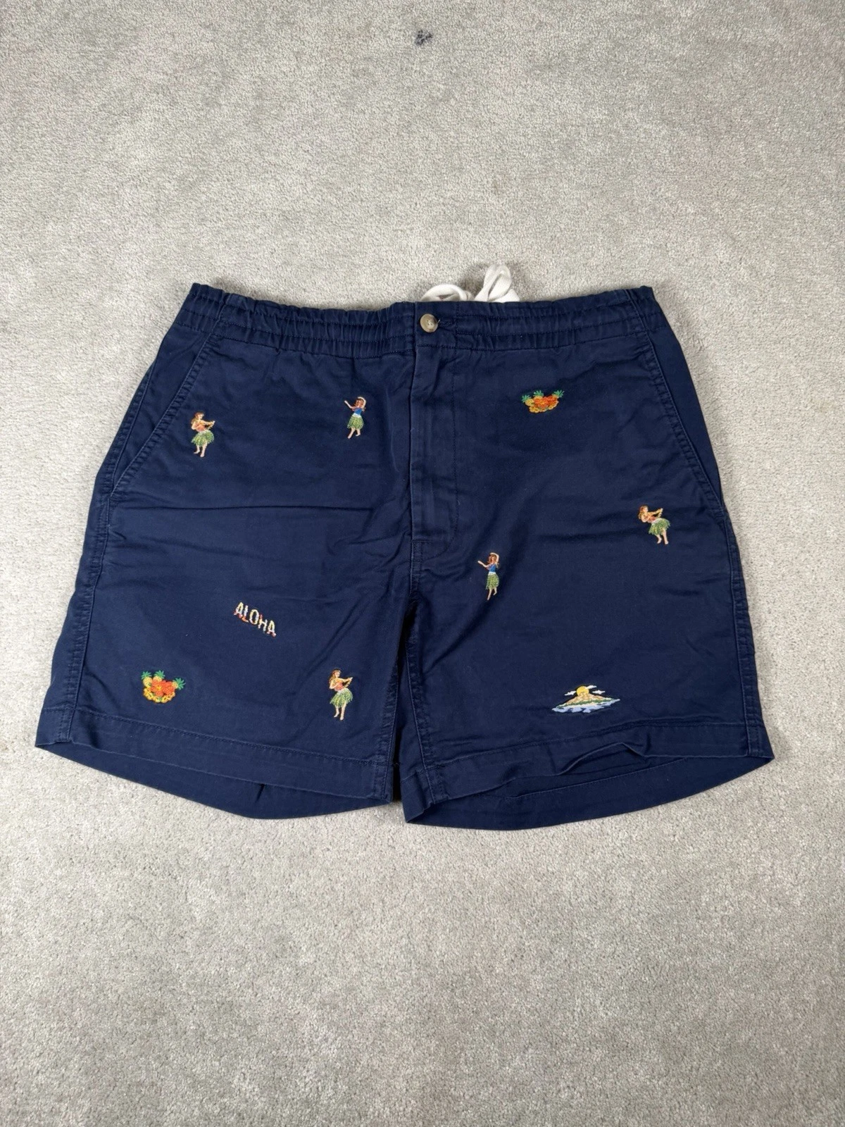 Polo Ralph Lauren Blue Shorts M Hawaii Embroidery Classic Fit 6” Flat Front