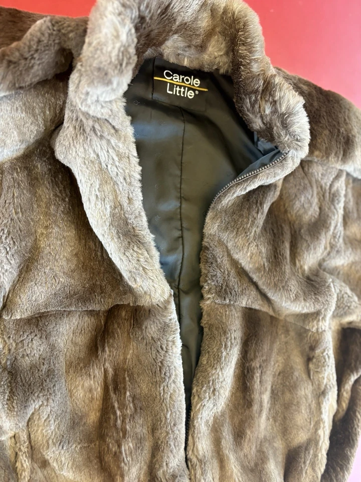 Carole Little 80s Woman's Vintage Designer Real Rabbit Fur Coat Animal Print Med - Image 4 of 4