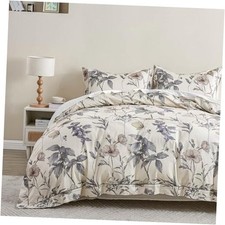 100 Cotton Duvet Cover Set Size, 3Pcs Cream Floral Queen Garden Cream