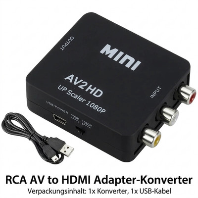AV zu HDMI Adapter Konverter Full HD 1080P Video Audio TV 3 RCA HDMI