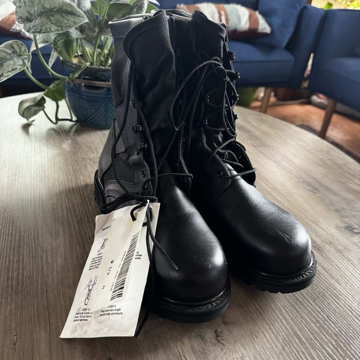 VTG 90s Black Leather Combat Boots Mens 9.5 W Vulcan Sole Wolverine Steel Toe WOLVERINE Vintage 8 main image 2