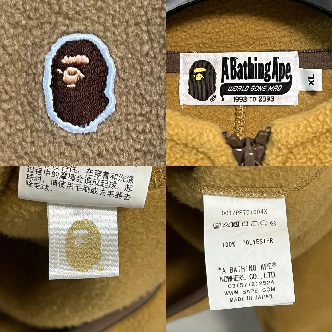 A BATHING APE (BAPE) Felpa con cappuccio Bape Fleece UOMO M XL beige giallo usata ottima taglia JP