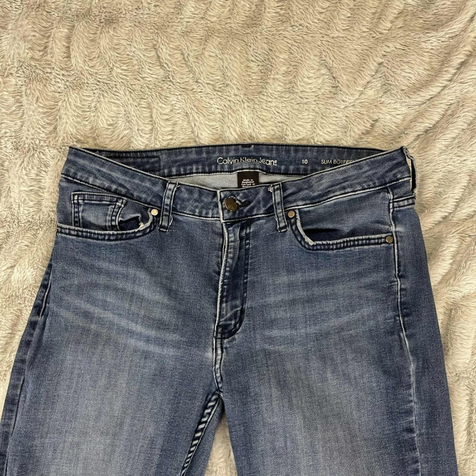 Calvin Klein Jeans Women 10 Slim Boyfriend Stretch Blue Denim Straight Leg Chic - Image 3 of 4