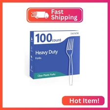 SACATR 100 Count Disposable Plastic Forks,Heavy Duty Plastic Forks, Clear Plasti