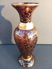 Vintage Vecchia Murano Amethyst PURPLE 24K Gold GILT Glass Vase Italy Floral 10"