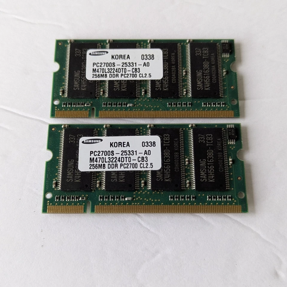 Two Samsung 256MB DDR PC2700S-25331-A0 333MHz  Memory M470L3224DT0-CB3 SoDimm - Image 3 of 4