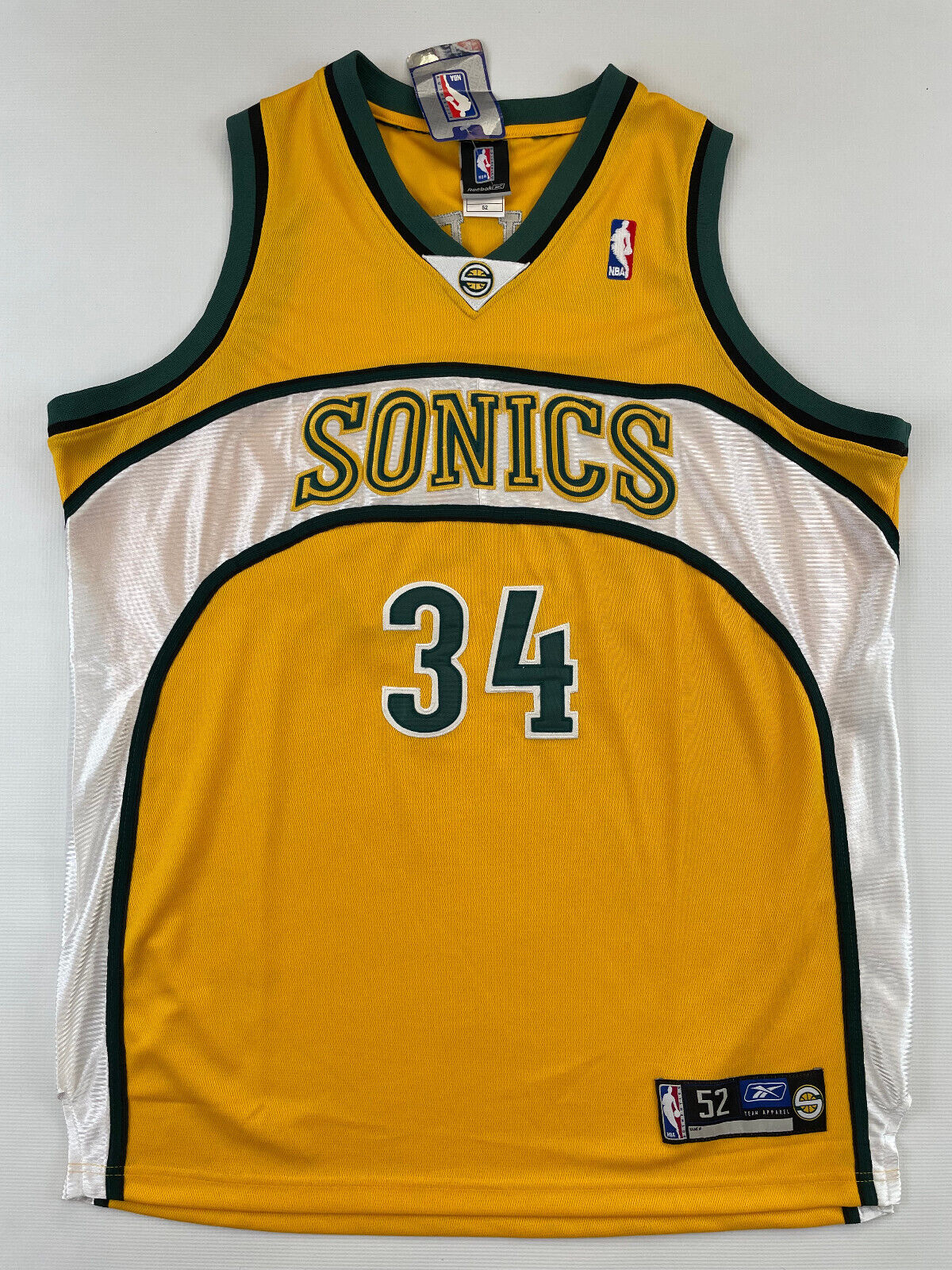 NEW Seattle Supersonics #34 Ray Allen Reebok stitched sewn yellow jersey  NBA 52