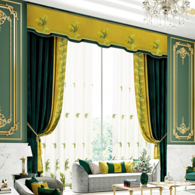 high-grade embroidery dark green velvet cloth valance curtain tulle drape C1909
