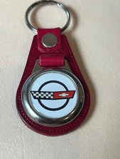 RED LEATHER C4 CORVETTE PREMIUM QUALITY KEYCHAIN (white face)