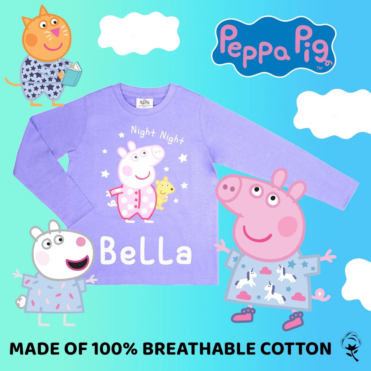 Peppa Pig Personalised Pyjama for Girls Long Sleeve Winter PJ Set