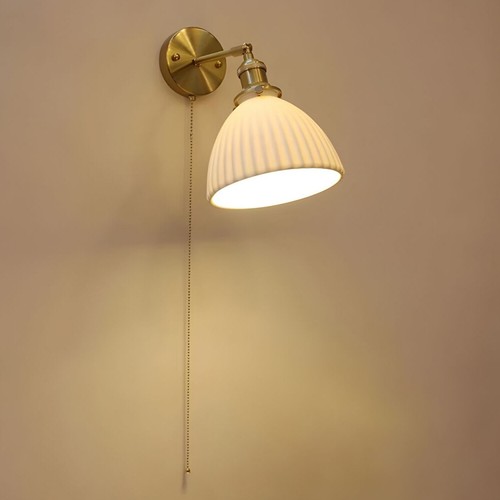 Retro Ceramic Wall Sconces with Pull Chain Switch Brass Finish Vintage Wall Lamp - Picture 4 of 12