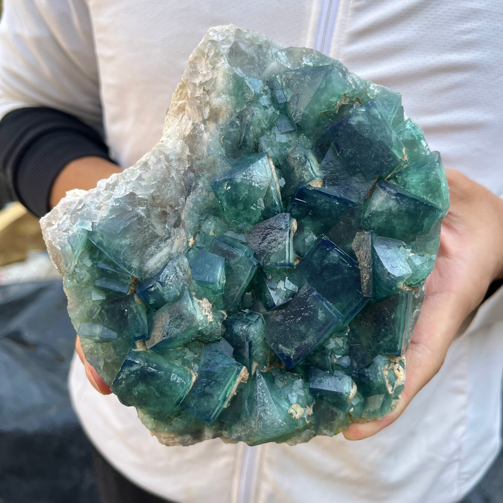 5LB Natural Green Fluorite Cube Quartz Crystal Cluster Mineral Specimen