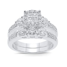 1Ct White Round Cut CZ CZ Wedding Ring Set In Solid 925 Sterling Silver