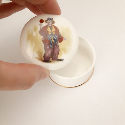 Vintage Clown Trinket Jewelry Box Fine Bone China Made In Britain 