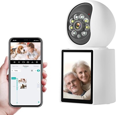 2K Home Security Camera 360° Video 2.8'' Screen Motion Detection Auto Tracking
