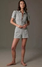 Anthropologie Pilcro Women's The Kit Utility Romper Blue Motif Size US 14