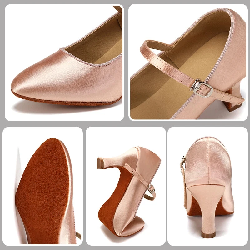 Mujeres Zapatos de Baile de Salón Seda Modernos Zapatos Latinos Satén Vals Tango Tacón de Baile Foto 3 de 4