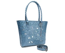 PATRICIA NASH Adeline Safflower Blue Leather Cutout Tooled Tote Handbag NWT