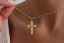 2Ct Round Cut White Moissanite Women's Cross Pendant 14k Yellow Gold Plated