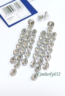 Swarovski Lake Pear Chandelier Pierced Earrings Crystal Authentic NEW  5368249