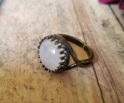 pink quartz ring, bronze, stone, antique style Victorian costume jewelry