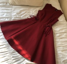 Red Fit & Flare Dress Tie Up Sides Zip Back Nasty Gal XS WORN ONCE