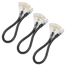 DEWENWILS 2 FT 12/3 Gauge Indoor/Outdoor Tri-Tap Extension Cord Splitter 3 Packs