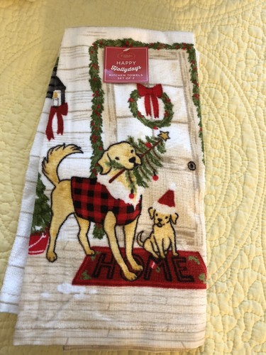 ST NICHOLAS SQUARE HAPPY HOLLYDAYS KÜCHENTÜCHER SET MIT ZWEI HUNDEN NEU - Bild 1 von 3