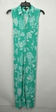 Talbots Women Teal Hawaiian Floral Sleeveless Button Front Full Length Dress S/P