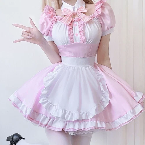 Damen Lolita süßes Rüschen Prinzessin Kleid Dienstmädchen japanisches Kleid Retro - Bild 5 von 9
