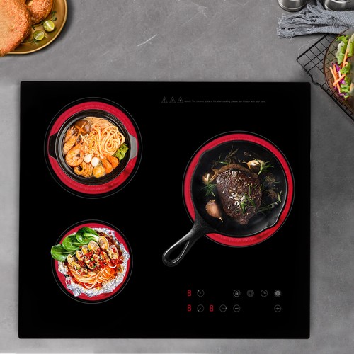 24" 3-Burner Built-in Electric Cooktop Ceramic Stove Top Touch Timing 110V 2600W - Picture 18 of 24