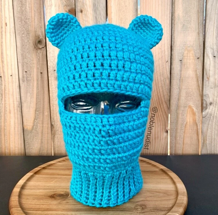 Crochet Balaclava Ski Mask with Bear Ears, Alternative Goth Gift
