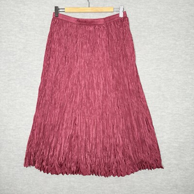Crinkle 100% Silk Midi Skirt Size Large Boho Broomstick Fairy Fairygrunge Mauve
