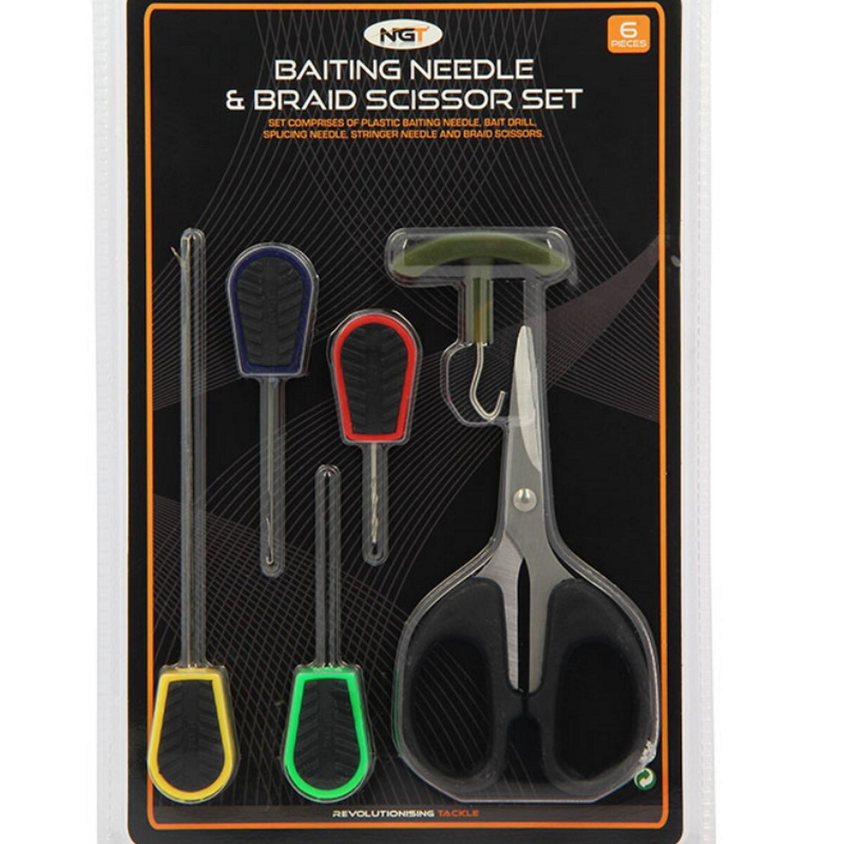 NGT Baiting Needle Set 6 Piece Carp Fishing Tackle Braid Scissors Knot Puller