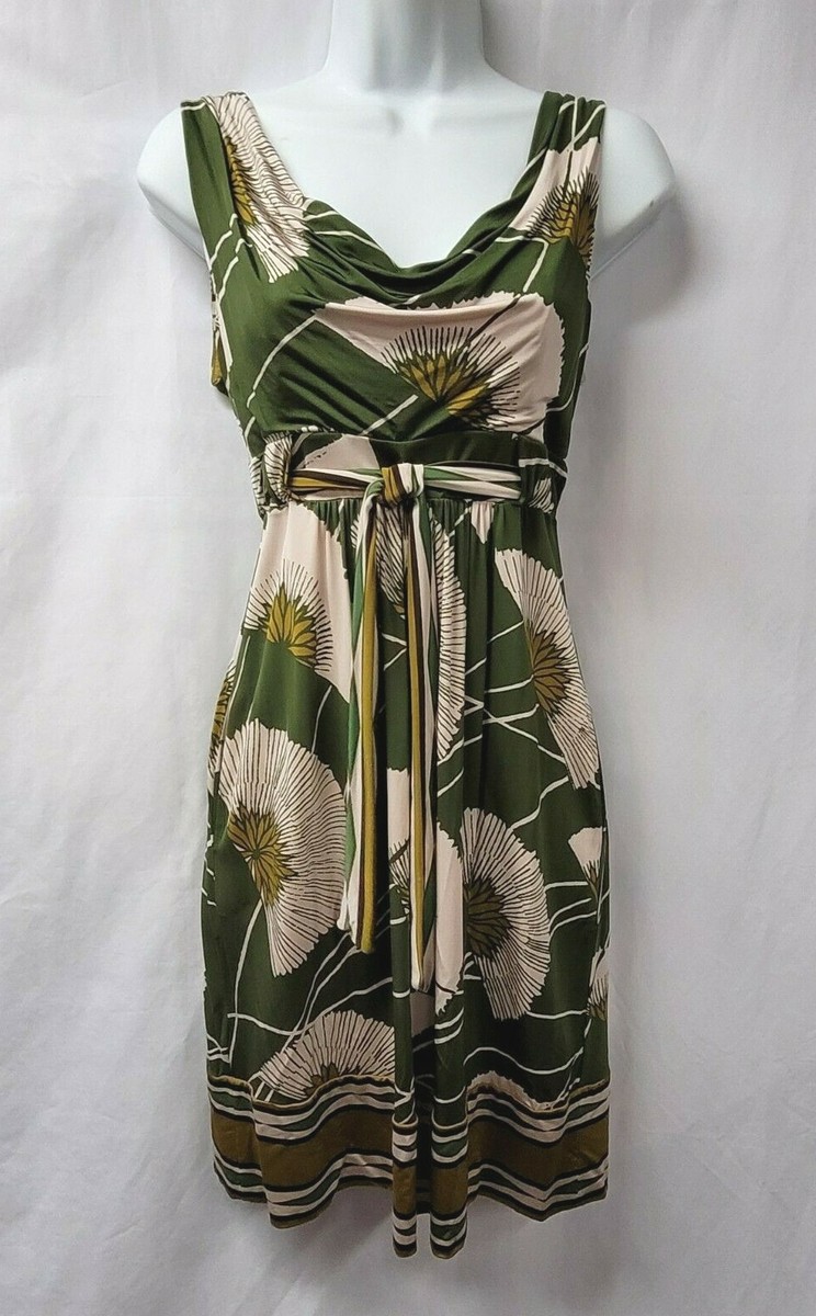 bcbg olive green dress BCBGMaxazria Floral Sleeveless Dress, Draped Neckline SMALL black handbag