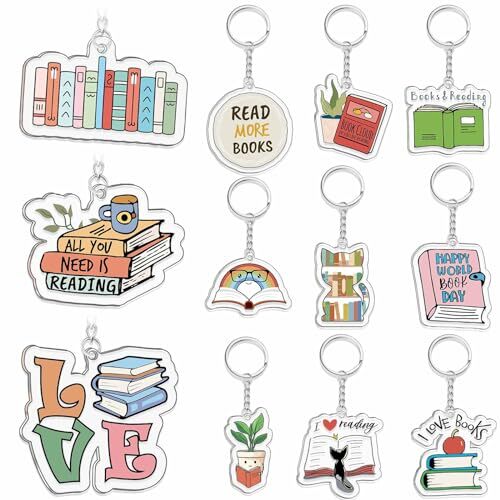 24 Pcs Book Lovers Gifts Funny Book Keychain Book Accessories Book Club 