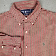 Ralph Lauren Red Striped Pony Mens Long Sleeve Button Up Shirt Size Large