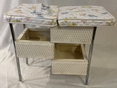 Vintage White Wicker Doll Changing Table The Berry Twins Badger Basket Co