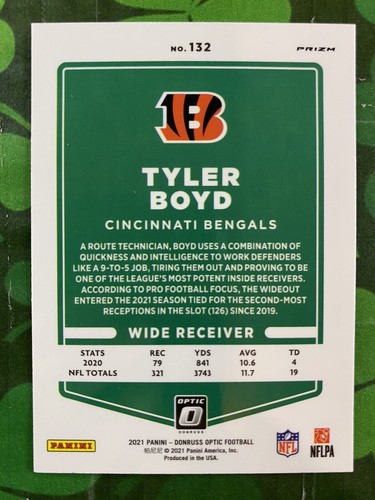 Panini Donruss 2021 óptica Tyler Boyd Freedom Holo SSP #132 Cincinnati Bengals - Imagen 2 de 2