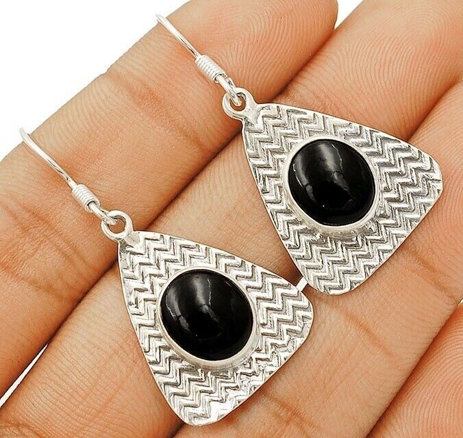 Natural Black Onyx 925 Solid Genuine Sterling Silver Earrings Jewelry @11-9