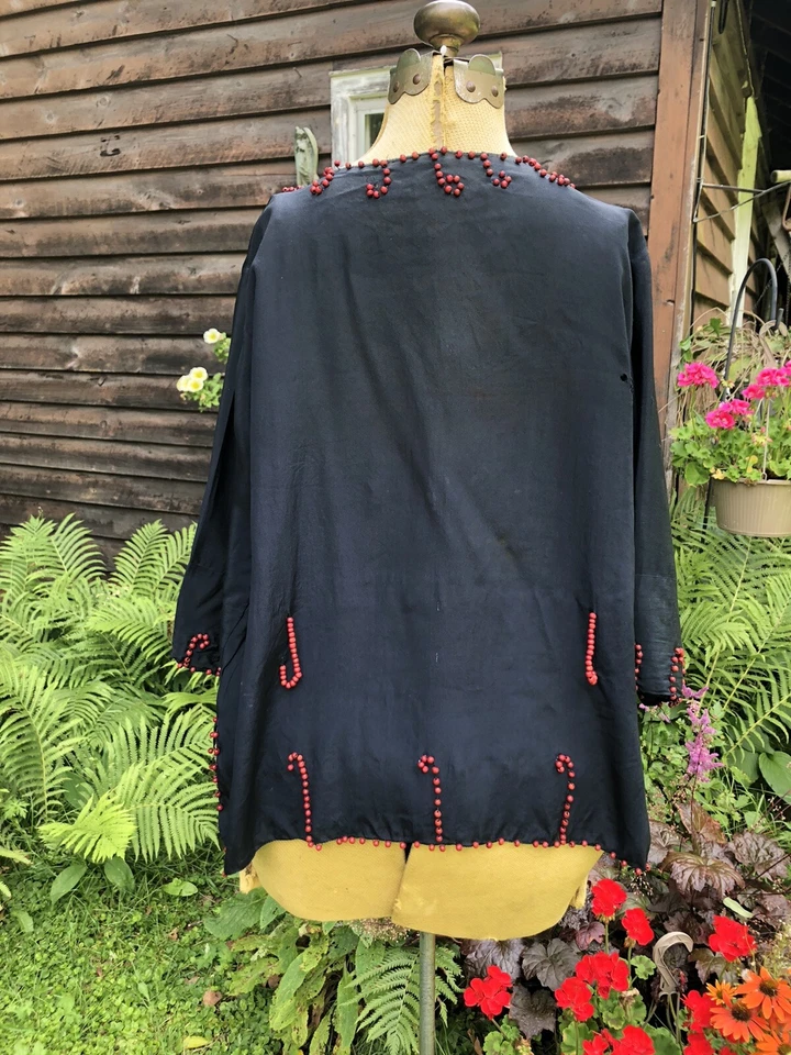 "Blusa vintage antigua de 1920 eduardiana diseño de cuentas de madera roja B 44""" Foto 2 de 4