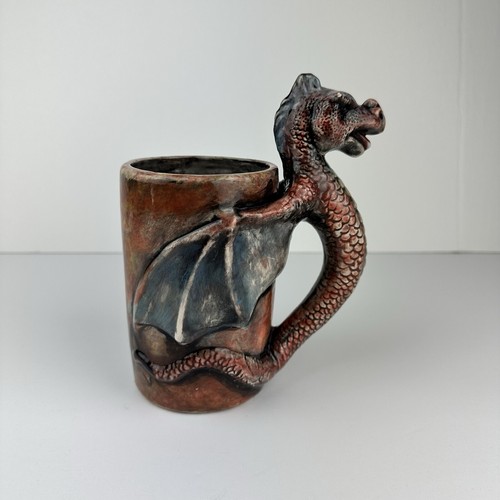 Vintage 3D Dragon Mug Signed Handmade Art Glazed Pottery - Picture 4 of 13