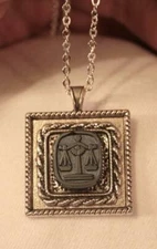 Bead Rim Squared Silvertn Roped Scales of Justice Libra Lawyer Pendant Necklace
